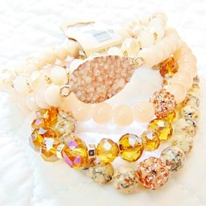 Mixed Bead & Druzy Stone Stretch Bracelet